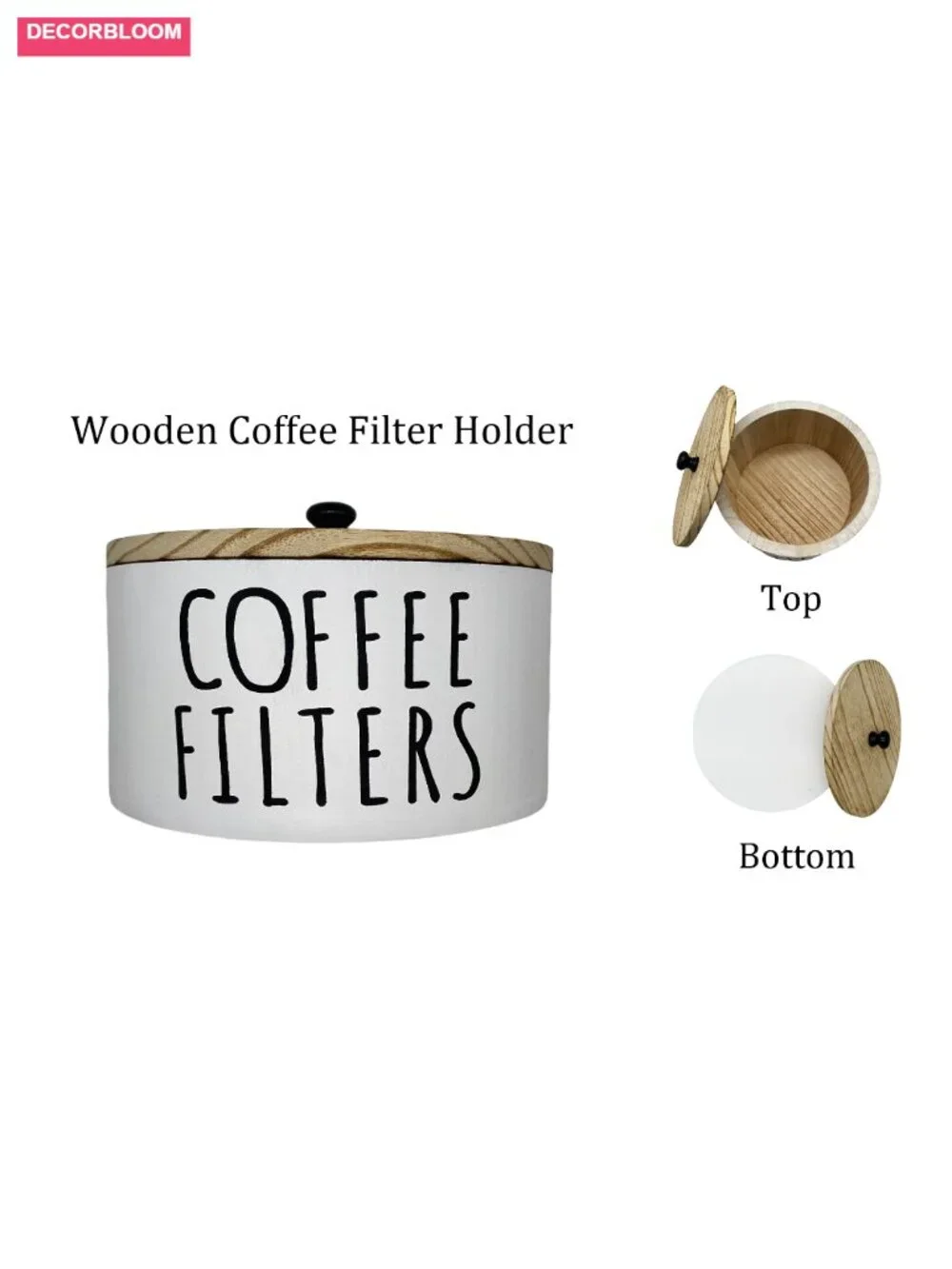 Wooden Coffee Filter Holder with Lid - Kitchen Storage Organizer Basket